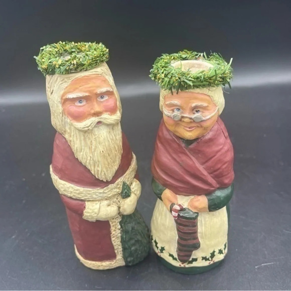 Vintage Kurt S. Adler Resin Santa & Mrs. Claus Candle Holders Figurines - Picture 1 of 6